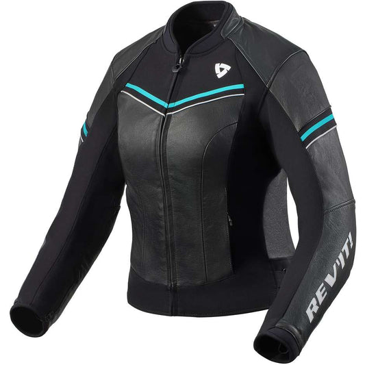 Giacca In Pelle Donna Rev'it Median Black / Turquoise